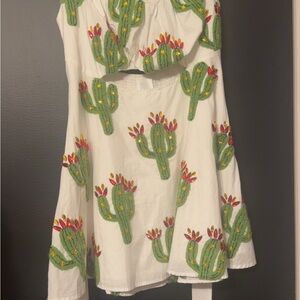 QUEEN OF SPARKLES Cactus Embroidered Dress - White and Green